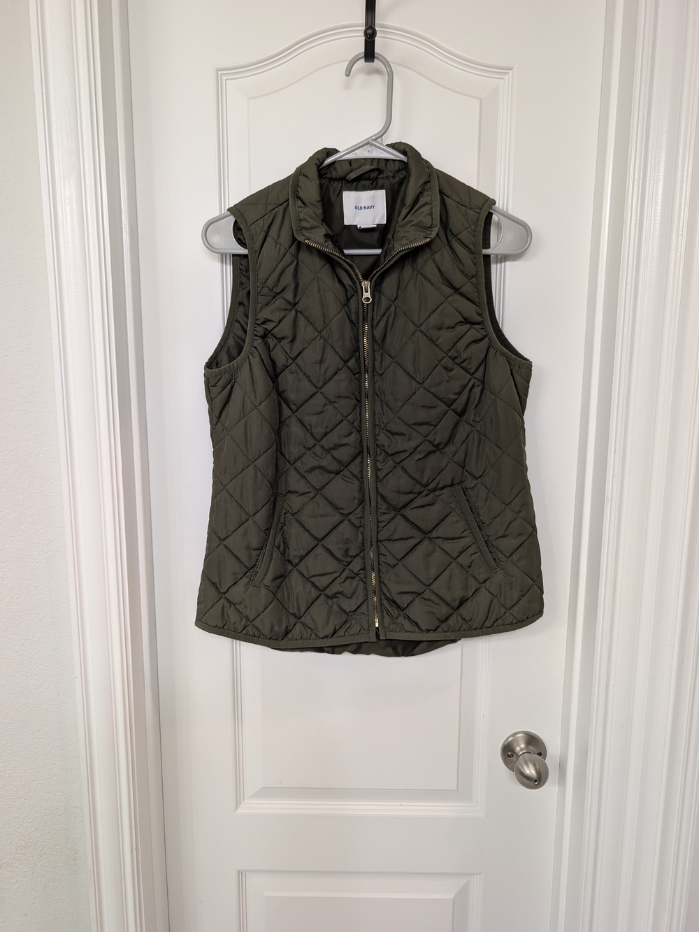 Old Navy Quilted Olive Vest with Zip Front